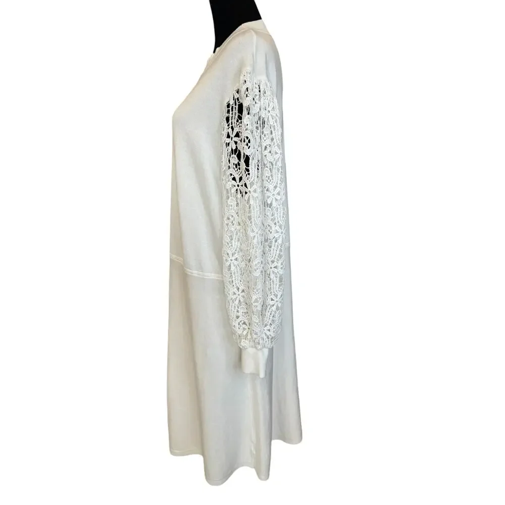New ~ NINA LEONARD ~ Mockneck Lace-Sleeve Sweater Dress Size 2X White